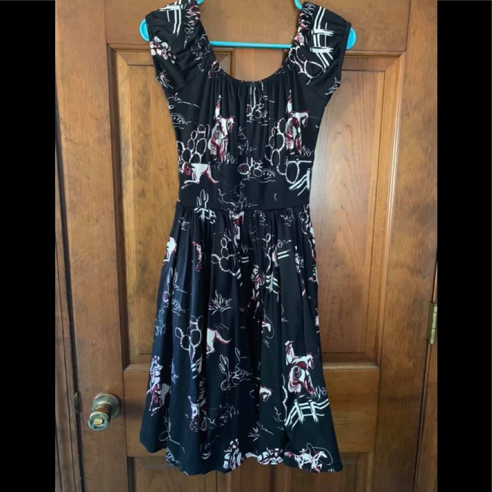 Pinup Girl Clothing Peasant Dress in Cowboy Print